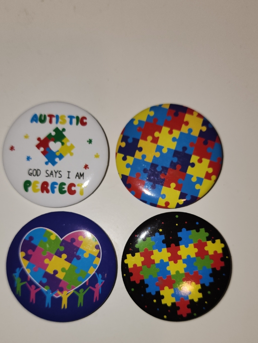 Autism Puzzle Heart Badge Pack - Multicolor 1.8"